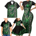 Aotearoa Iwi Ngati Pikiao Personalised Family Matching Short Sleeve Bodycon Dress and Hawaiian Shirt NZ Maori Humpback Whale Taniko Motifs