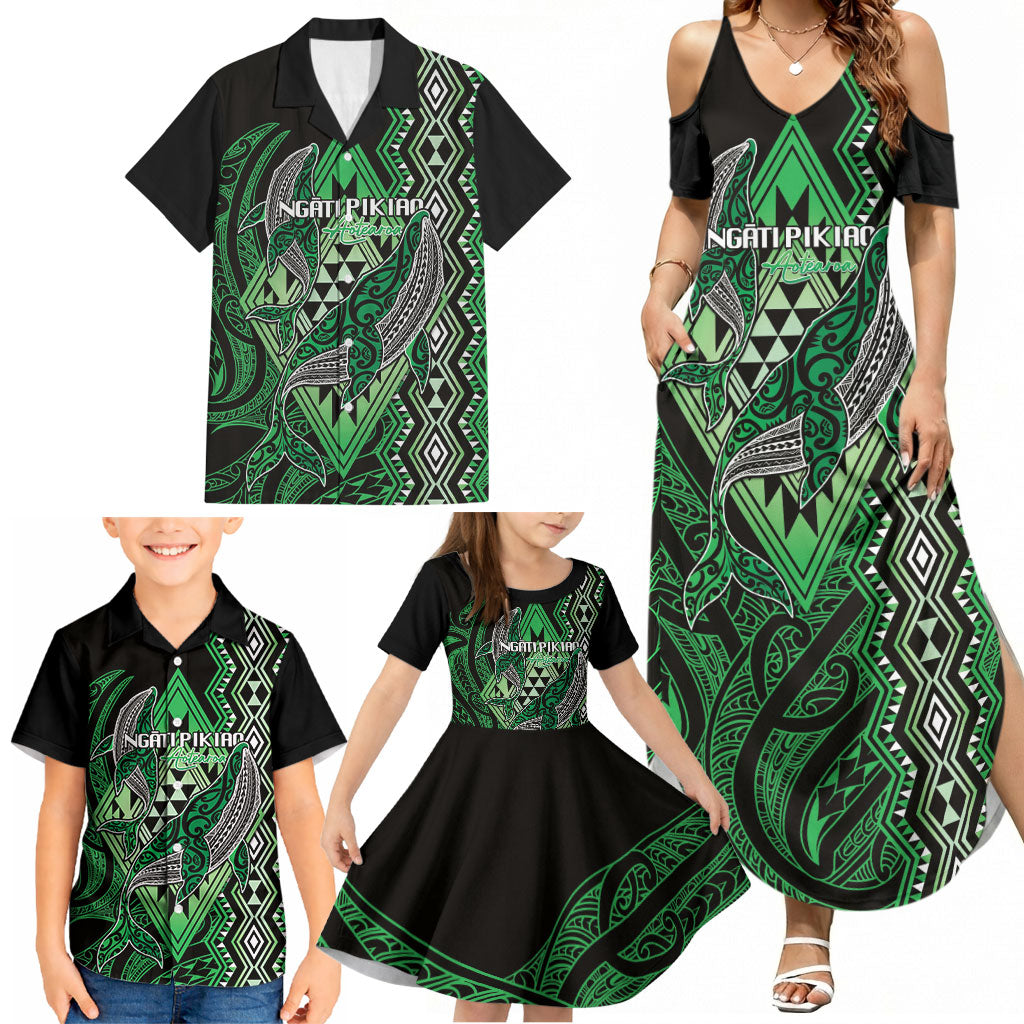Aotearoa Iwi Ngati Pikiao Personalised Family Matching Summer Maxi Dress and Hawaiian Shirt NZ Maori Humpback Whale Taniko Motifs