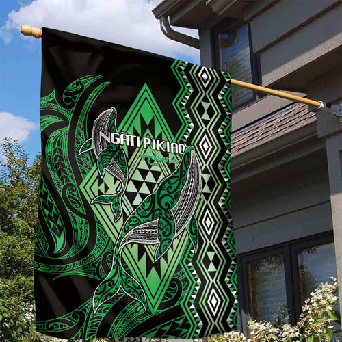 Aotearoa Iwi Ngati Pikiao Garden Flag NZ Maori Humpback Whale Taniko Motifs