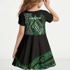 Aotearoa Iwi Ngati Pikiao Personalised Kid Short Sleeve Dress NZ Maori Humpback Whale Taniko Motifs