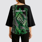 Aotearoa Iwi Ngati Pikiao Personalised Kimono Sleeve Blouse NZ Maori Humpback Whale Taniko Motifs