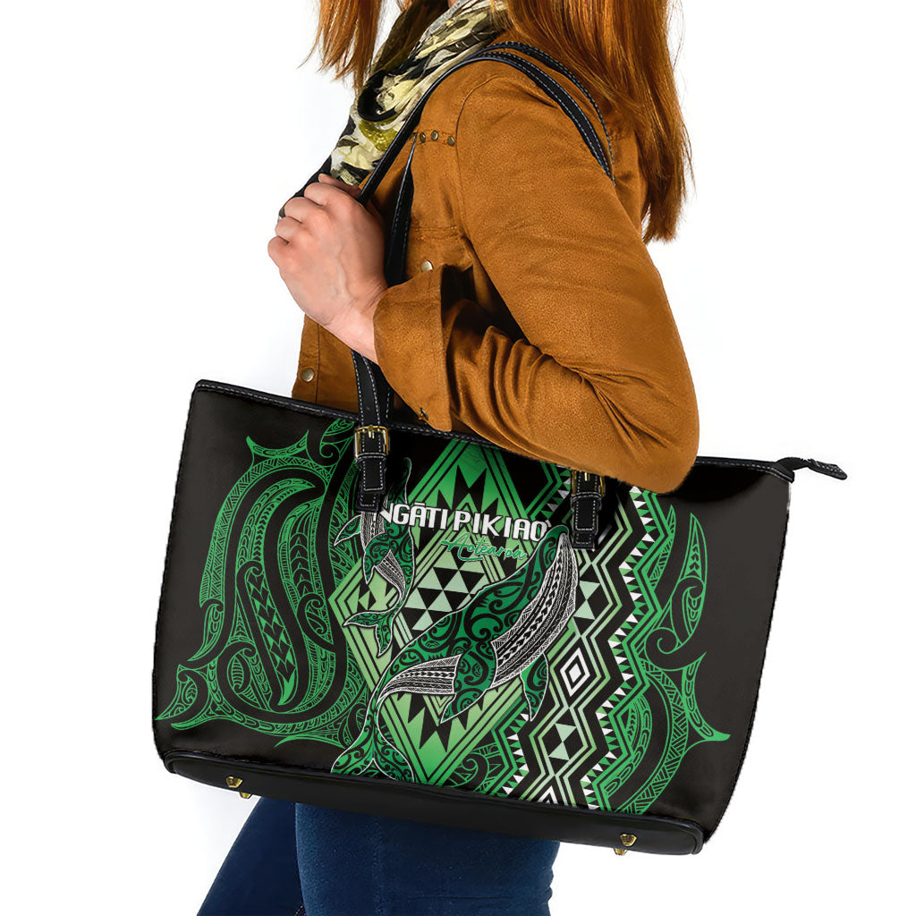 Aotearoa Iwi Ngati Pikiao Leather Tote Bag NZ Maori Humpback Whale Taniko Motifs