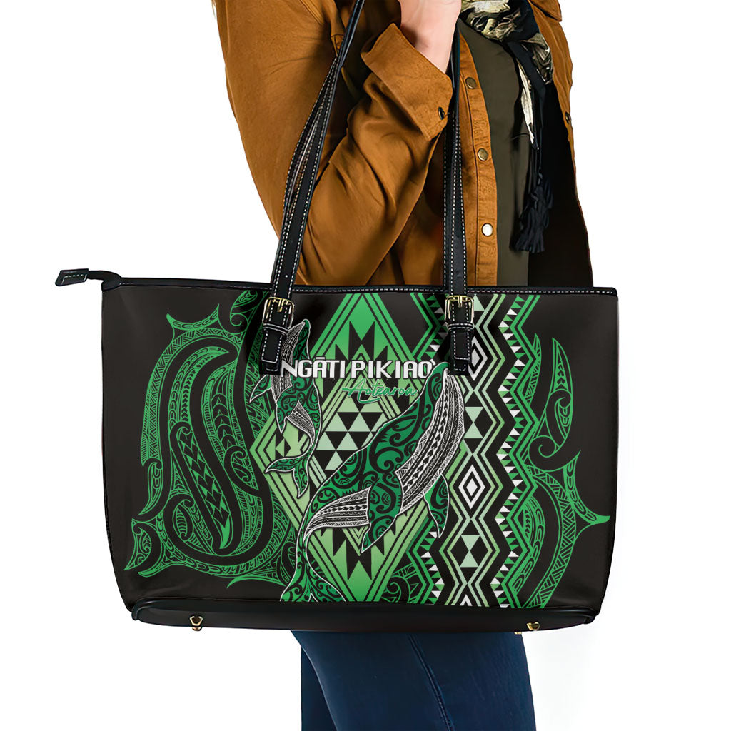 Aotearoa Iwi Ngati Pikiao Leather Tote Bag NZ Maori Humpback Whale Taniko Motifs