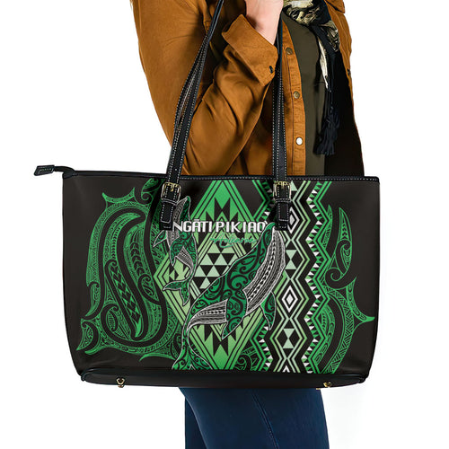 Aotearoa Iwi Ngati Pikiao Leather Tote Bag NZ Maori Humpback Whale Taniko Motifs