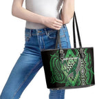 Aotearoa Iwi Ngati Pikiao Leather Tote Bag NZ Maori Humpback Whale Taniko Motifs