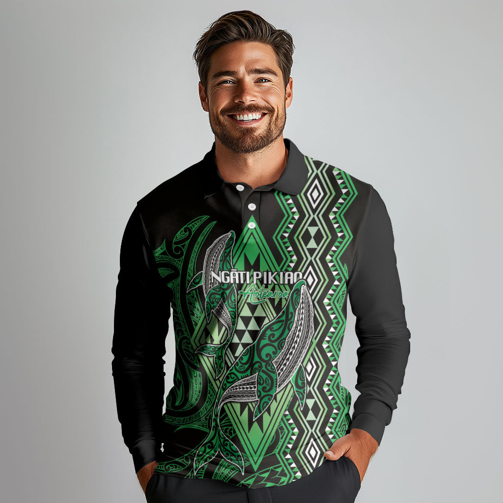Aotearoa Iwi Ngati Pikiao Personalised Long Sleeve Polo Shirt NZ Maori Humpback Whale Taniko Motifs