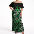 Aotearoa Iwi Ngati Pikiao Personalised Off Shoulder Maxi Dress NZ Maori Humpback Whale Taniko Motifs