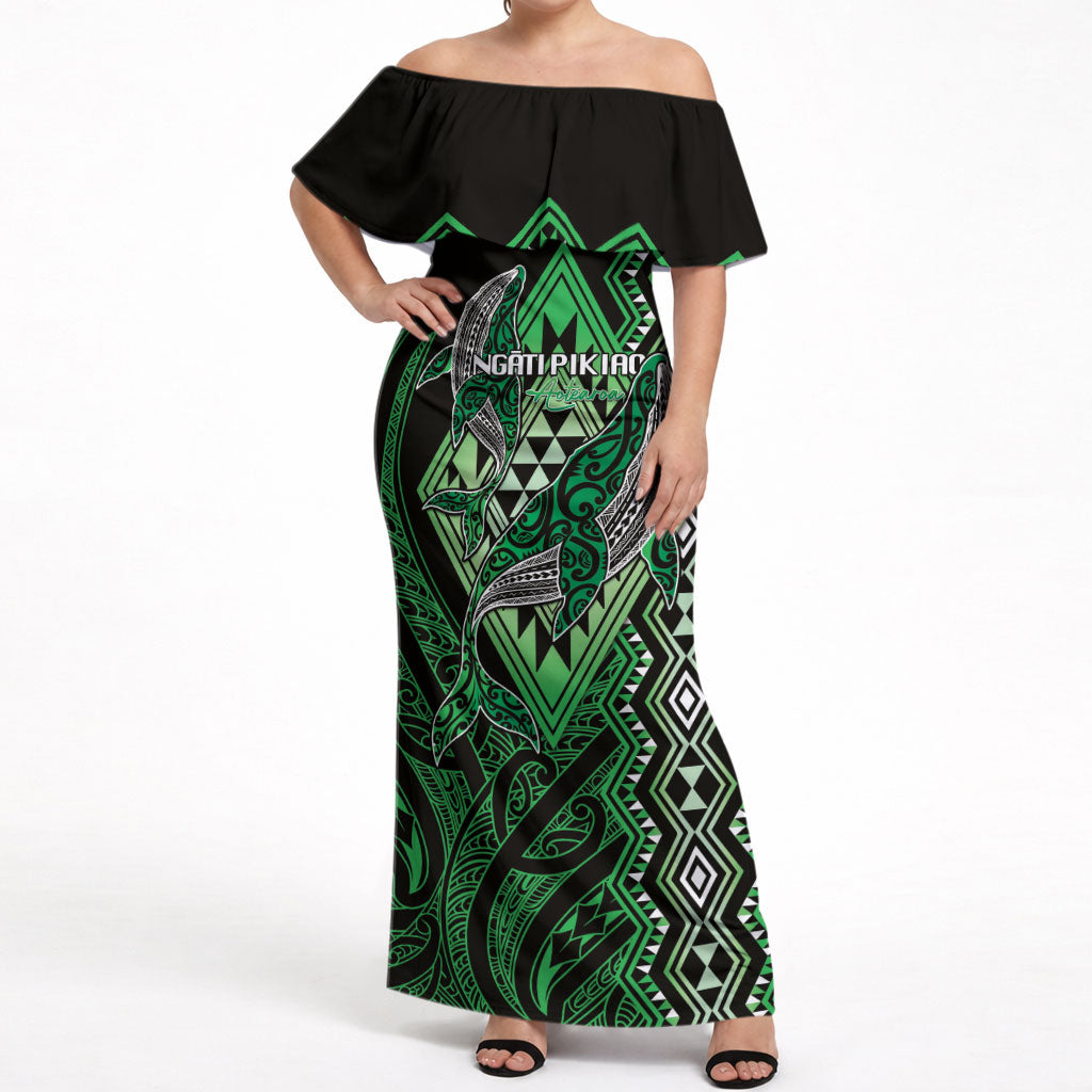 Aotearoa Iwi Ngati Pikiao Personalised Off Shoulder Maxi Dress NZ Maori Humpback Whale Taniko Motifs
