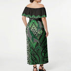 Aotearoa Iwi Ngati Pikiao Personalised Off Shoulder Maxi Dress NZ Maori Humpback Whale Taniko Motifs