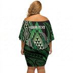Aotearoa Iwi Ngati Pikiao Personalised Off Shoulder Short Dress NZ Maori Humpback Whale Taniko Motifs