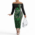 Aotearoa Iwi Ngati Pikiao Personalised Off The Shoulder Long Sleeve Dress NZ Maori Humpback Whale Taniko Motifs