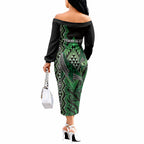 Aotearoa Iwi Ngati Pikiao Personalised Off The Shoulder Long Sleeve Dress NZ Maori Humpback Whale Taniko Motifs