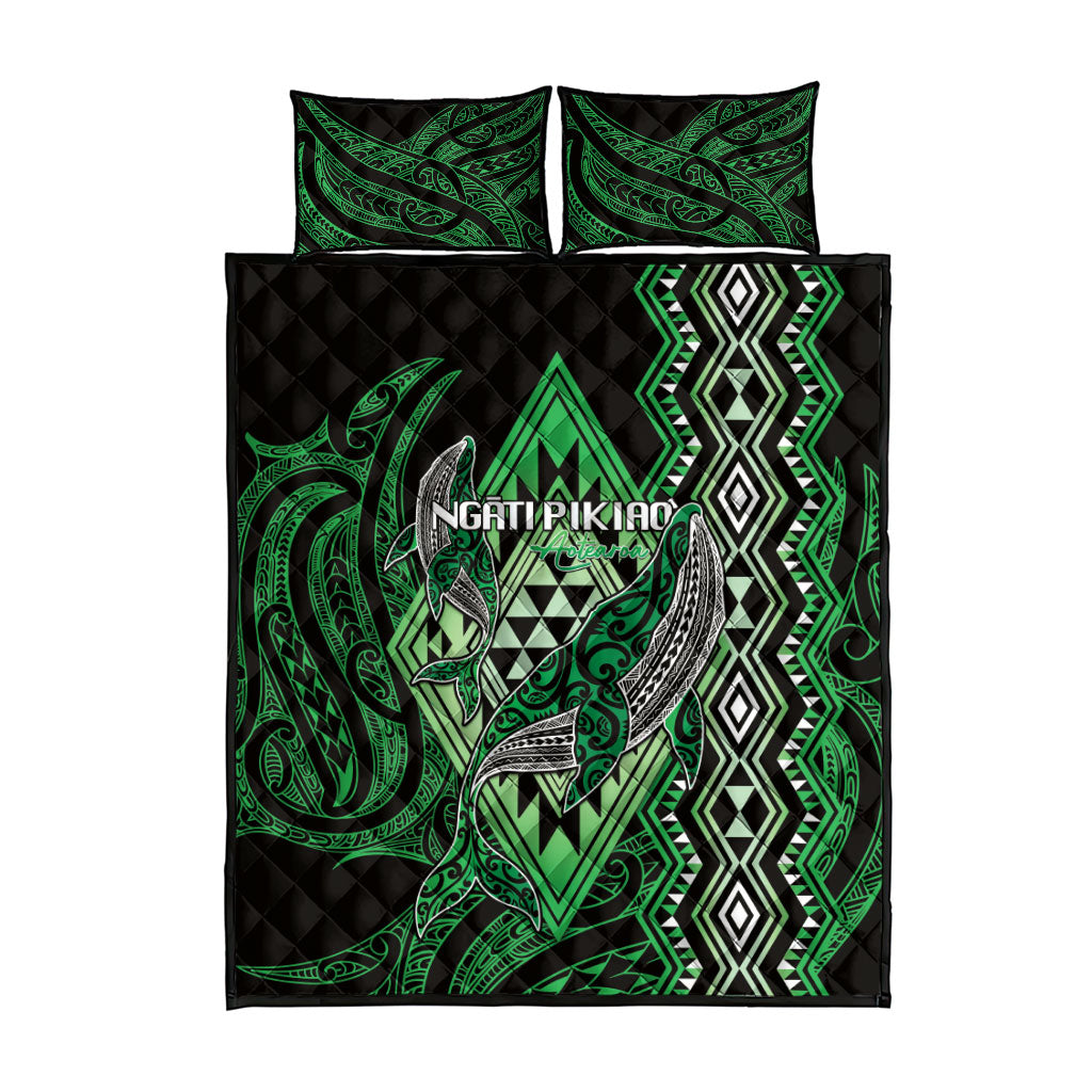 Aotearoa Iwi Ngati Pikiao Quilt Bed Set NZ Maori Humpback Whale Taniko Motifs