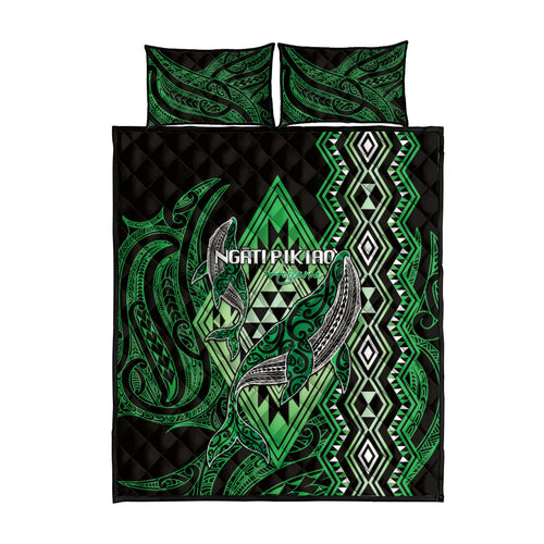 Aotearoa Iwi Ngati Pikiao Quilt Bed Set NZ Maori Humpback Whale Taniko Motifs