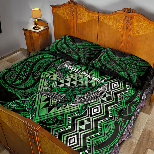 Aotearoa Iwi Ngati Pikiao Quilt Bed Set NZ Maori Humpback Whale Taniko Motifs