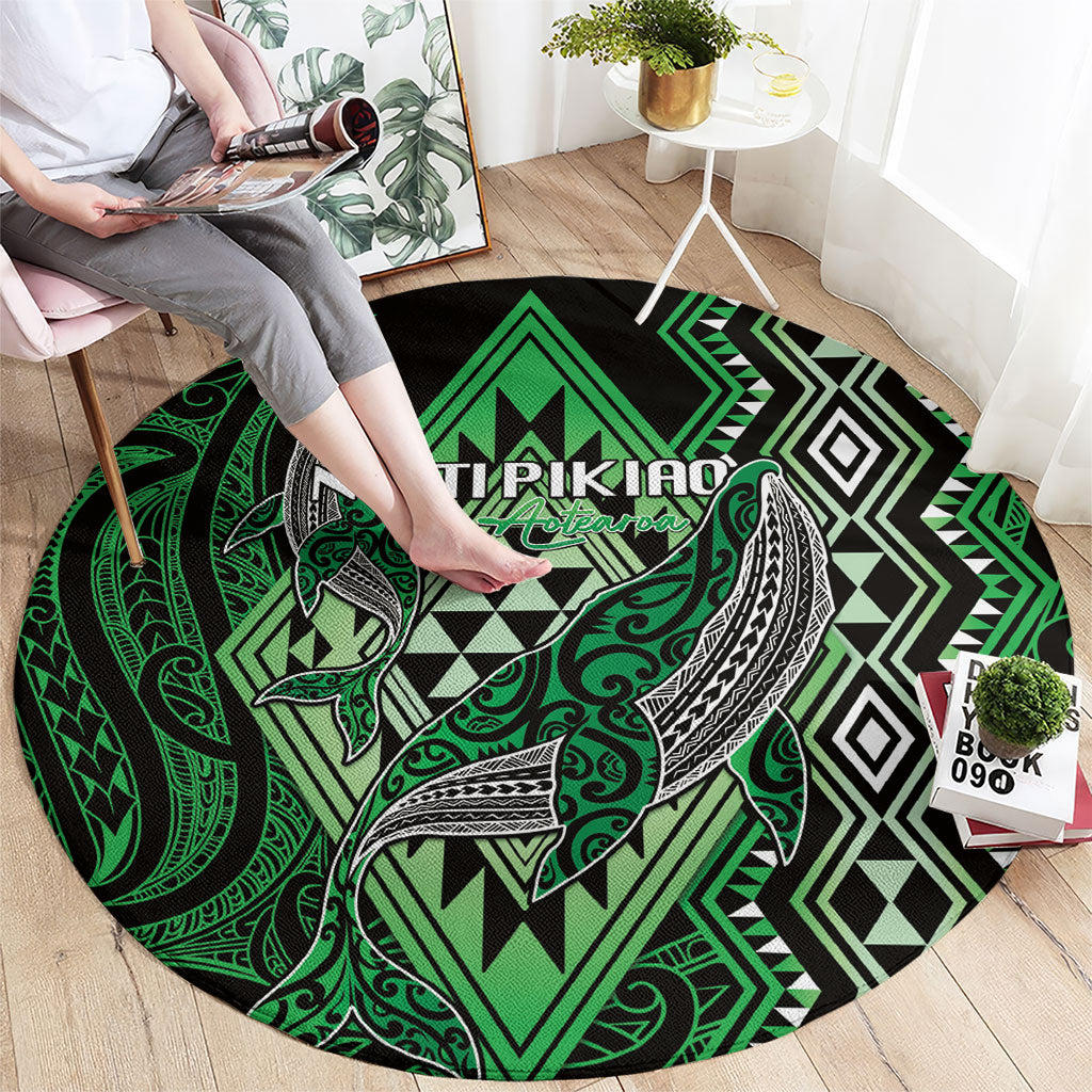 Aotearoa Iwi Ngati Pikiao Round Carpet NZ Maori Humpback Whale Taniko Motifs