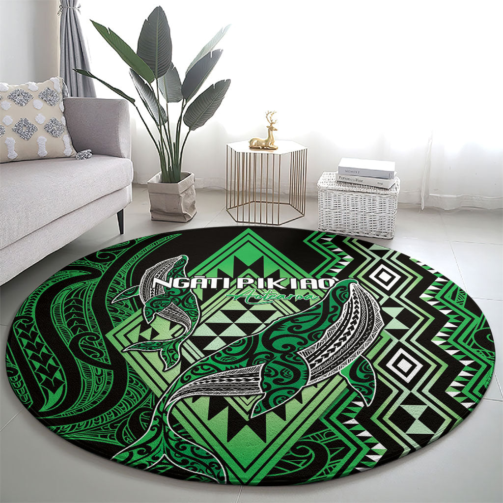 Aotearoa Iwi Ngati Pikiao Round Carpet NZ Maori Humpback Whale Taniko Motifs