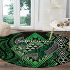 Aotearoa Iwi Ngati Pikiao Round Carpet NZ Maori Humpback Whale Taniko Motifs