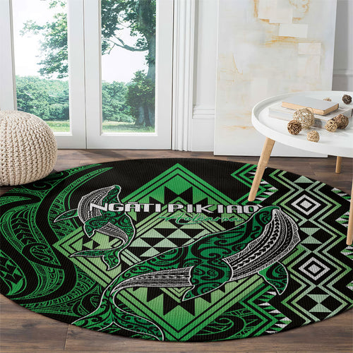Aotearoa Iwi Ngati Pikiao Round Carpet NZ Maori Humpback Whale Taniko Motifs