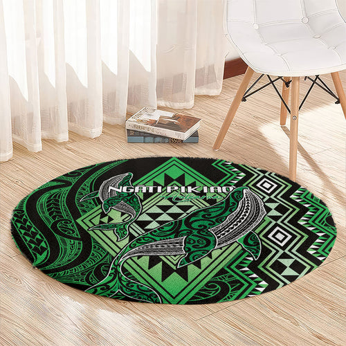 Aotearoa Iwi Ngati Pikiao Round Carpet NZ Maori Humpback Whale Taniko Motifs
