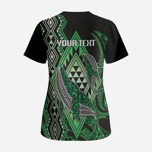 Aotearoa Iwi Ngati Pikiao Personalised Scrub Top NZ Maori Humpback Whale Taniko Motifs