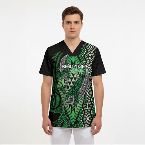 Aotearoa Iwi Ngati Pikiao Personalised Scrub Top NZ Maori Humpback Whale Taniko Motifs