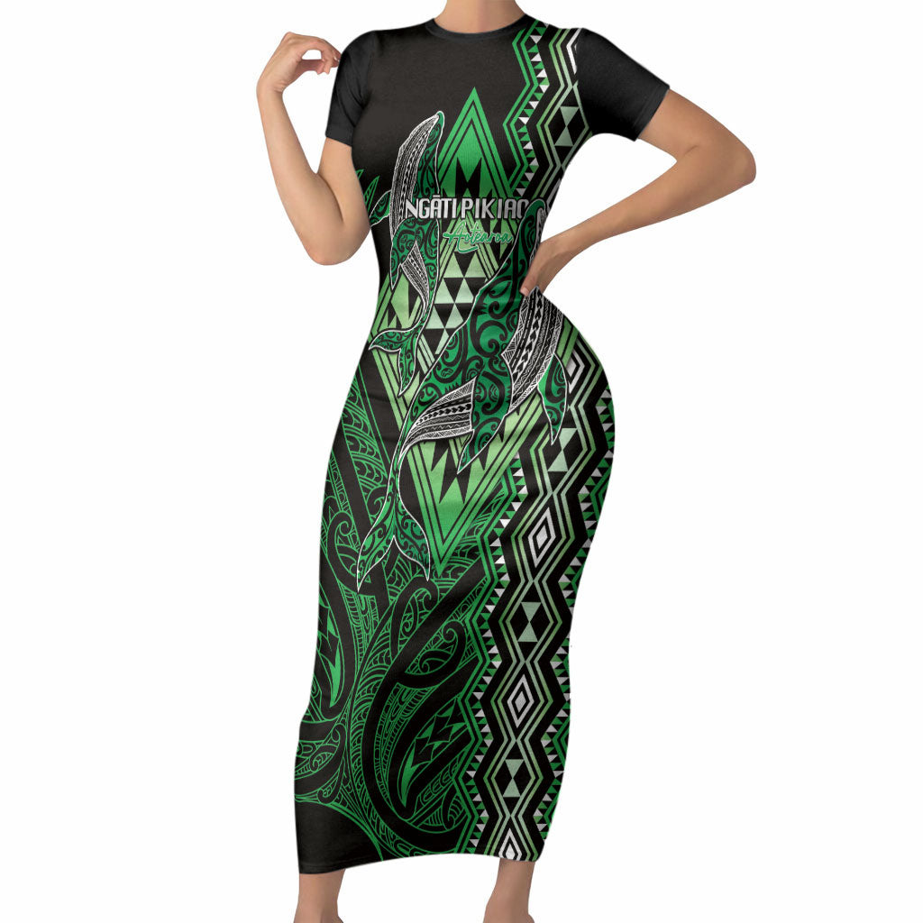 Aotearoa Iwi Ngati Pikiao Personalised Short Sleeve Bodycon Dress NZ Maori Humpback Whale Taniko Motifs