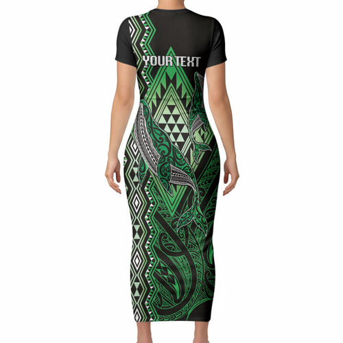 Aotearoa Iwi Ngati Pikiao Personalised Short Sleeve Bodycon Dress NZ Maori Humpback Whale Taniko Motifs