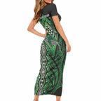 Aotearoa Iwi Ngati Pikiao Personalised Short Sleeve Bodycon Dress NZ Maori Humpback Whale Taniko Motifs