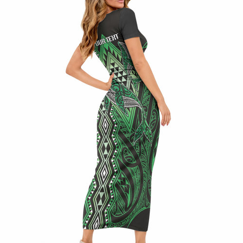 Aotearoa Iwi Ngati Pikiao Personalised Short Sleeve Bodycon Dress NZ Maori Humpback Whale Taniko Motifs