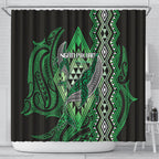 Aotearoa Iwi Ngati Pikiao Shower Curtain NZ Maori Humpback Whale Taniko Motifs