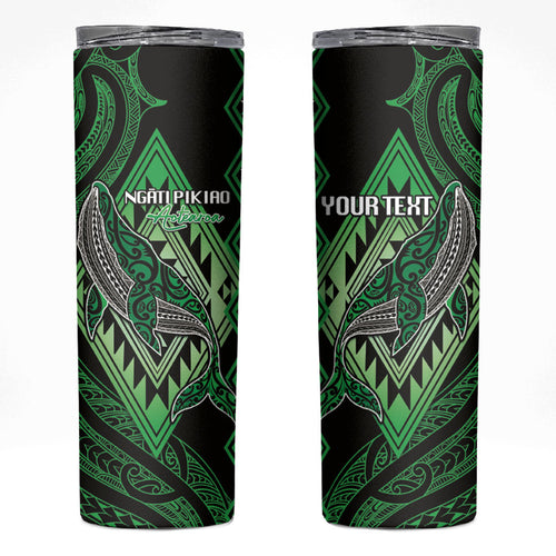 Aotearoa Iwi Ngati Pikiao Personalised Skinny Tumbler NZ Maori Humpback Whale Taniko Motifs