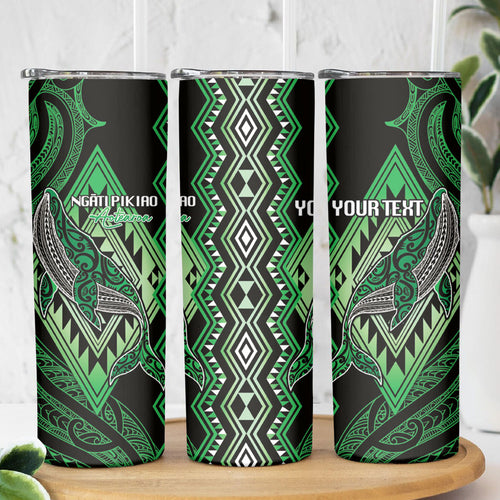 Aotearoa Iwi Ngati Pikiao Personalised Skinny Tumbler NZ Maori Humpback Whale Taniko Motifs