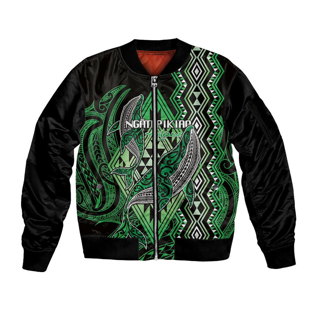 Aotearoa Iwi Ngati Pikiao Personalised Sleeve Zip Bomber Jacket NZ Maori Humpback Whale Taniko Motifs