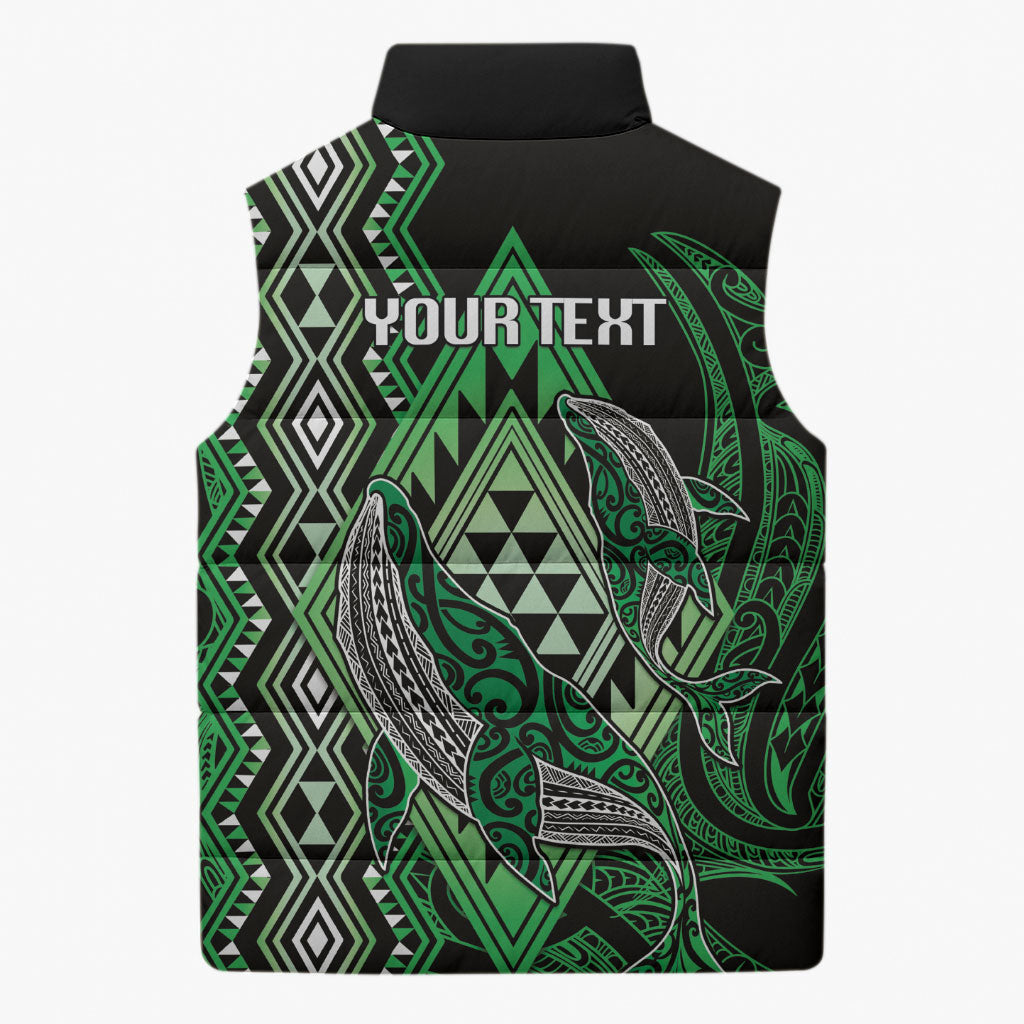 Aotearoa Iwi Ngati Pikiao Personalised Sleeveless Puffer Jacket NZ Maori Humpback Whale Taniko Motifs