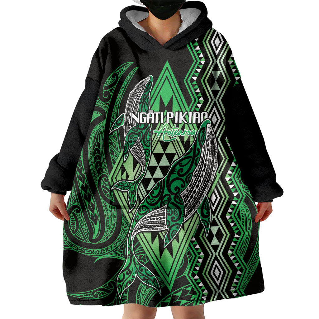 Aotearoa Iwi Ngati Pikiao Personalised Wearable Blanket Hoodie NZ Maori Humpback Whale Taniko Motifs