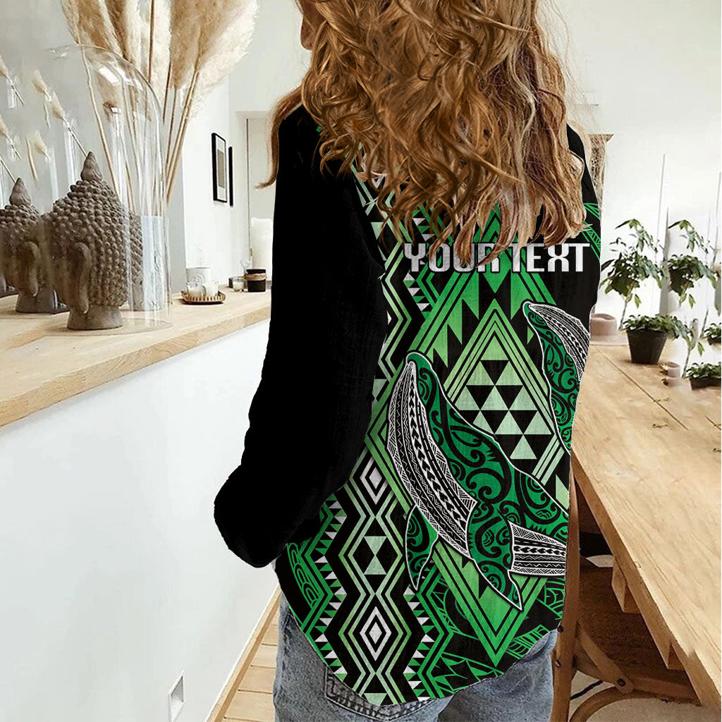 Aotearoa Iwi Ngati Pikiao Personalised Women Casual Shirt NZ Maori Humpback Whale Taniko Motifs