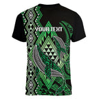 Aotearoa Iwi Ngati Pikiao Personalised Women V-Neck T-Shirt NZ Maori Humpback Whale Taniko Motifs