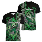 Aotearoa Iwi Ngati Pikiao Personalised Women V-Neck T-Shirt NZ Maori Humpback Whale Taniko Motifs
