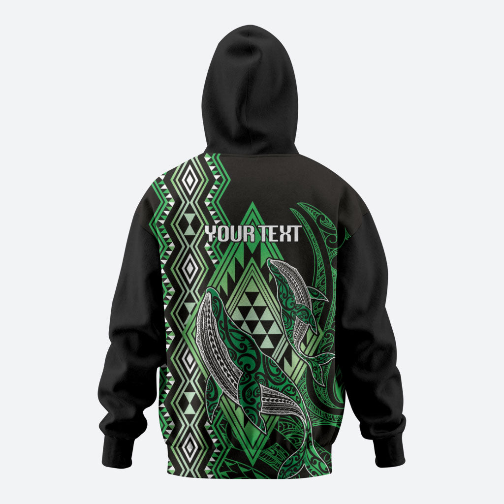 Aotearoa Iwi Ngati Pikiao Personalised Zip Hoodie NZ Maori Humpback Whale Taniko Motifs