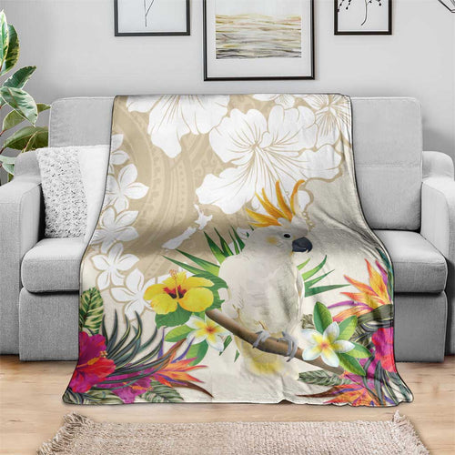 New Zealand Cacatua Galerita Blanket Aotearoa Cockatoo Tropical Flowers