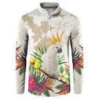 New Zealand Cacatua Galerita Button Sweatshirt Aotearoa Cockatoo Tropical Flowers