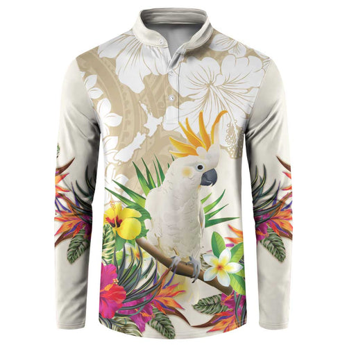 New Zealand Cacatua Galerita Button Sweatshirt Aotearoa Cockatoo Tropical Flowers