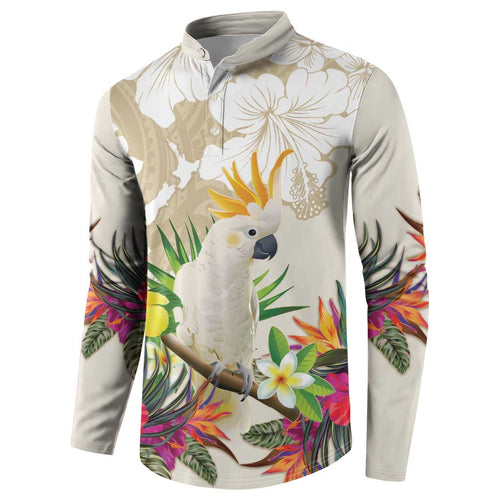 New Zealand Cacatua Galerita Button Sweatshirt Aotearoa Cockatoo Tropical Flowers