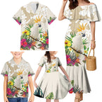 New Zealand Cacatua Galerita Family Matching Mermaid Dress and Hawaiian Shirt Aotearoa Cockatoo Tropical Flowers