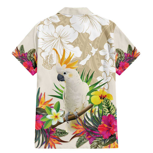 New Zealand Cacatua Galerita Family Matching Mermaid Dress and Hawaiian Shirt Aotearoa Cockatoo Tropical Flowers