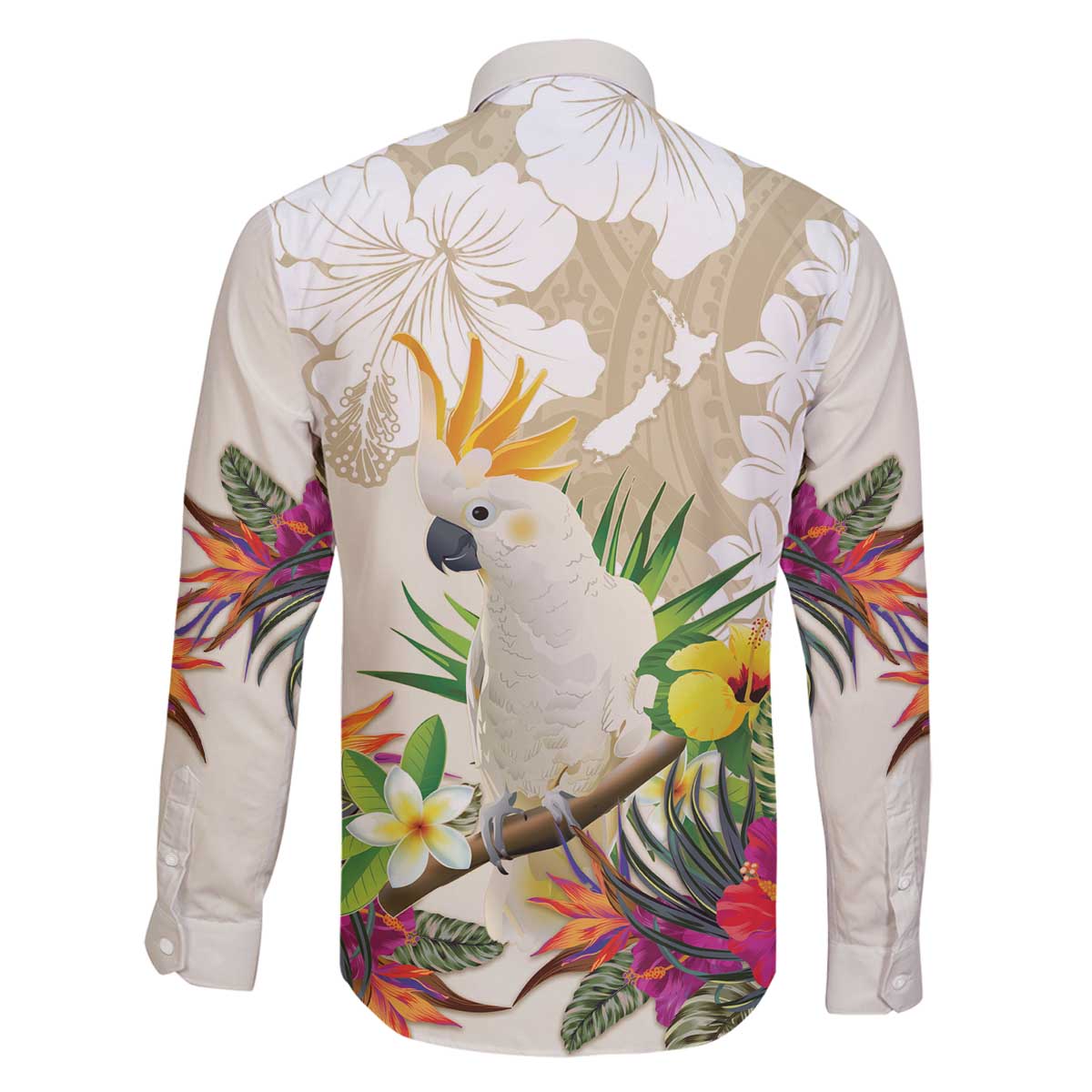 New Zealand Cacatua Galerita Family Matching Off Shoulder Short Dress and Hawaiian Shirt Aotearoa Cockatoo Tropical Flowers