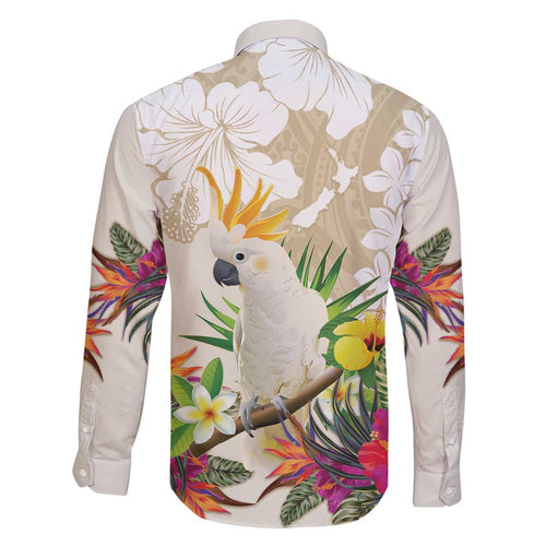 New Zealand Cacatua Galerita Family Matching Off Shoulder Short Dress and Hawaiian Shirt Aotearoa Cockatoo Tropical Flowers