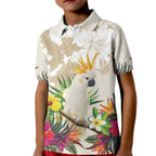 New Zealand Cacatua Galerita Kid Polo Shirt Aotearoa Cockatoo Tropical Flowers