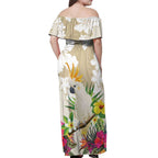 New Zealand Cacatua Galerita Off Shoulder Maxi Dress Aotearoa Cockatoo Tropical Flowers